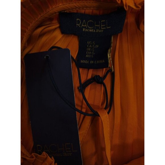 Rachel Roy Mustard Yellow Long-Sleeve Pleated Blouse With Tie Neck Womens Size S - Picture 3 of 9